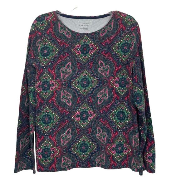 Talbots The Talbot Tee Blue Pink Long Sleeve‎ Top XL - Picture 1 of 5